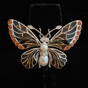 Nicole Barr Orange / Black Butterfly Brooch